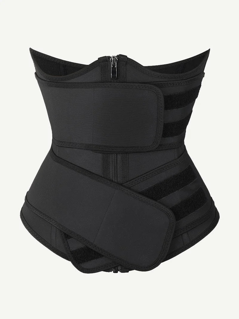 Black Under Bust Latex Waist Trainer Double Belt Waist Control