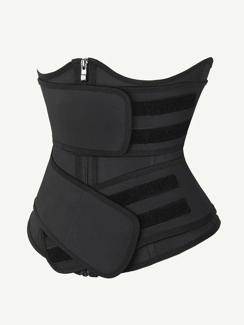 Black Under Bust Latex Waist Trainer Double Belt Waist Control
