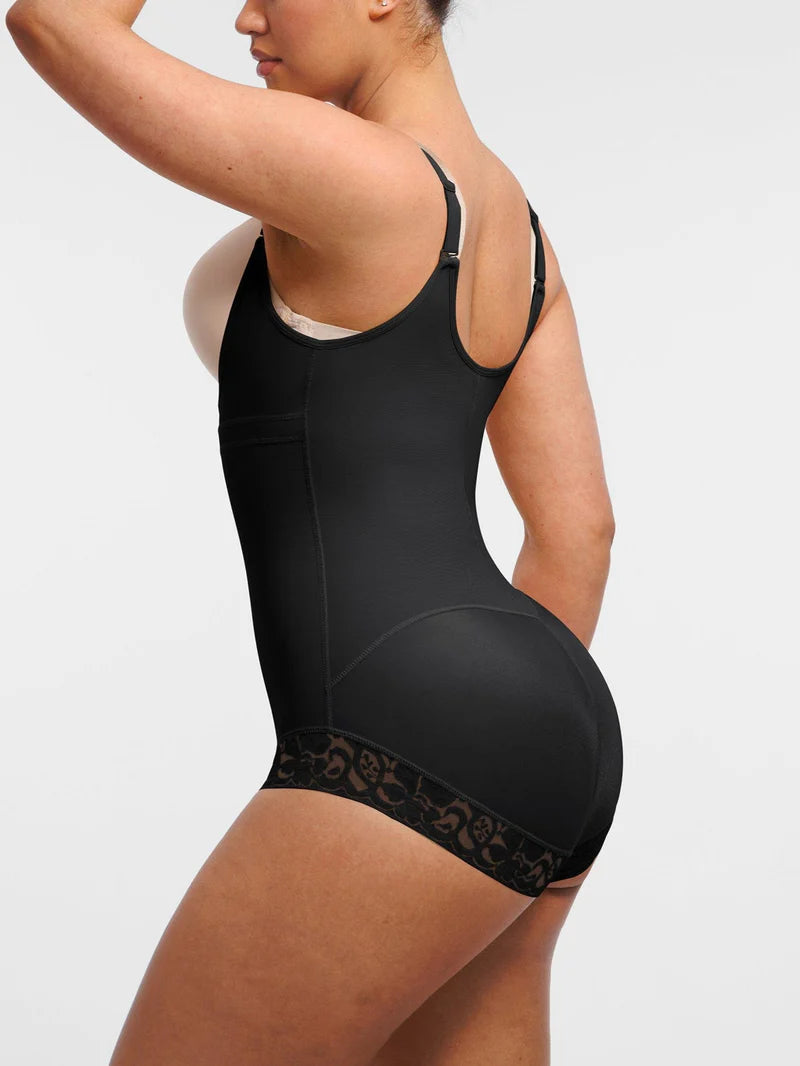 U-shaped Bust Lifting Front Zipper Lace Briefs Shapewear